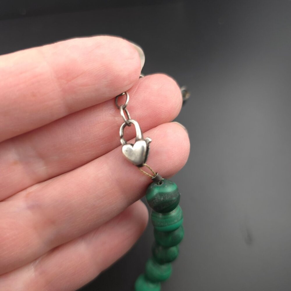 Vintage Malachite Beaded Necklace & Earrings Set Sterling Silver 19 inches - Picture 6 of 8
